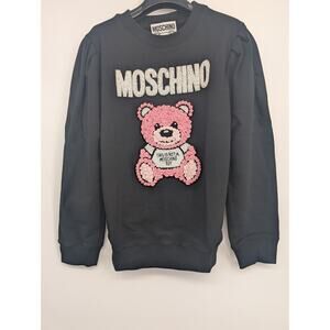 NWT Moschino Couture 3D Rose Teddy Bear Pearl Sweatshirt Sz 42 US 8 Black #4E458